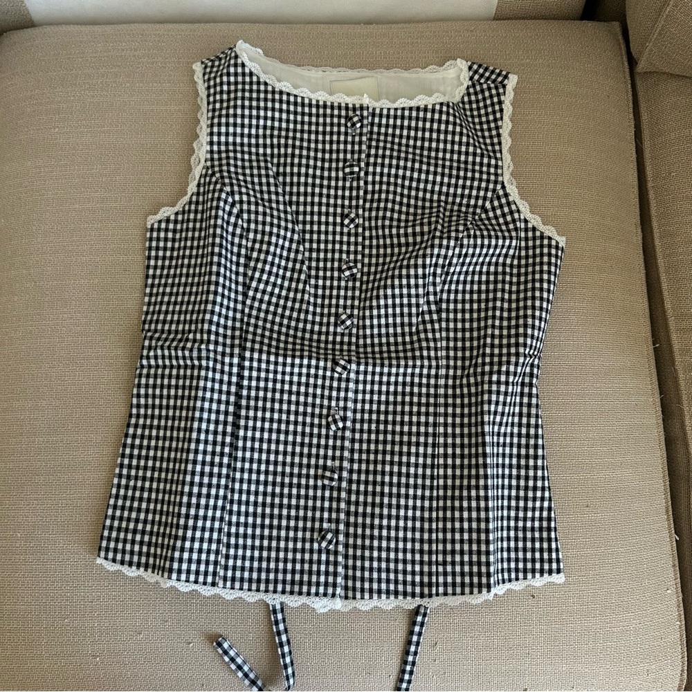 NWOT Reformation Amela Gingham Linen Top - Picture 6 of 13